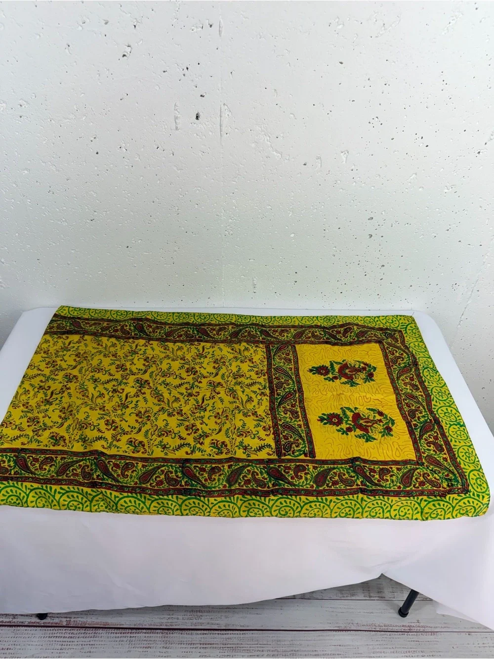 Lot of 2 Unbranded Large Yellow and Beige and Silk Yellow Red Green Silk